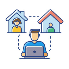 Remote Work Flat Illustration Connecting People from Their Homes Using Technology