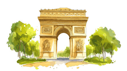 Arc de Triomphe. Arc de Triomphe watercolor vector illustration
