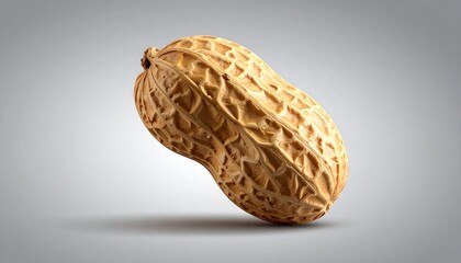 Obraz premium Single peanut in textured shell with central opening on neutral background