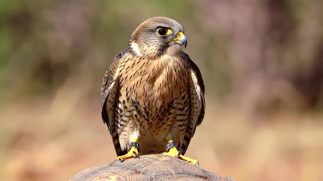 Majestic kestrel bird perched, detailed close-up of falcon bird of prey in nature.
