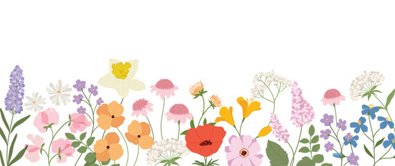 Colorful flower hand drawn on white background vector. Natural botanical elegant floral with leaves branch, poppy, wildflower. Luxury illustration for wall decor, wallpaper, cover, banner, package.
