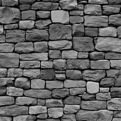 Obraz premium Stone wall with black and white background showcasing textured gray and black stone surface for architecture and design applications