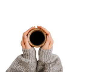 Hands holding a cup of coffee transparent background