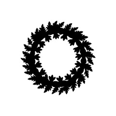 Leafy wreath in black silhouette on transparent background