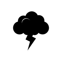 Black cloud with lightning bolt on transparent background silhouette