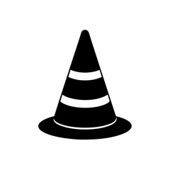 Black traffic cone silhouette on transparent background