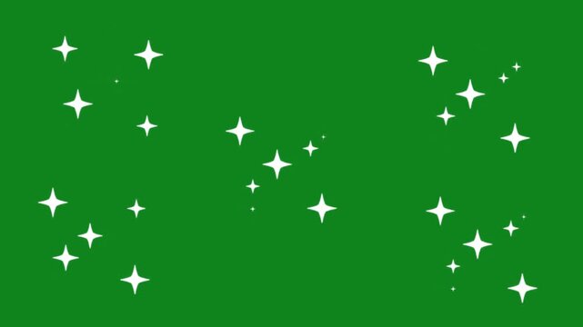 Twinkling sparkle stars glowing glitter animation doodle cartoon flat vector style, festive Christmas starry night shining overlay effect in 4K green screen sparkling background video.