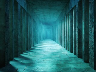 Long architectural hallway featuring a central drain with light illuminating the corridor