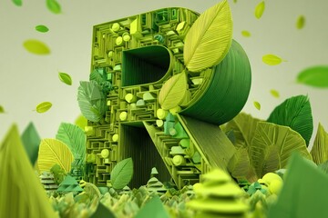 3D leafy letter R, nestled in foliage