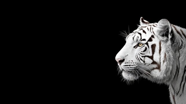 Portrait of a white bengal tiger with a menacing stare in a natural environment
