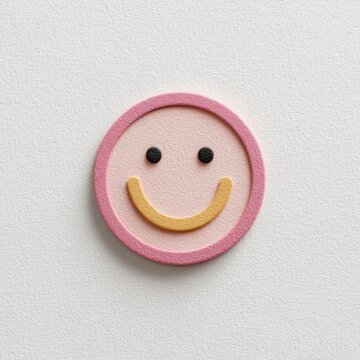 Naklejki Pink and yellow smiley face sticker with doodle design on pastel background