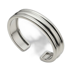 A polished, elegant, and minimalist cuff ring showcases intricate detailing against a stark black background.