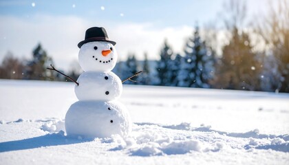 Fototapeta premium Snowman in a snowy landscape