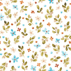 Fototapeta premium Retro floral seamless pattern. Abstract watercolor flowers design in old style. Cute kid fflorals. For textile, fabric, clothing, packaging