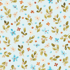 Retro floral seamless pattern. Abstract watercolor flowers design in old style. Cute kid fflorals. For textile, fabric, clothing, packaging
