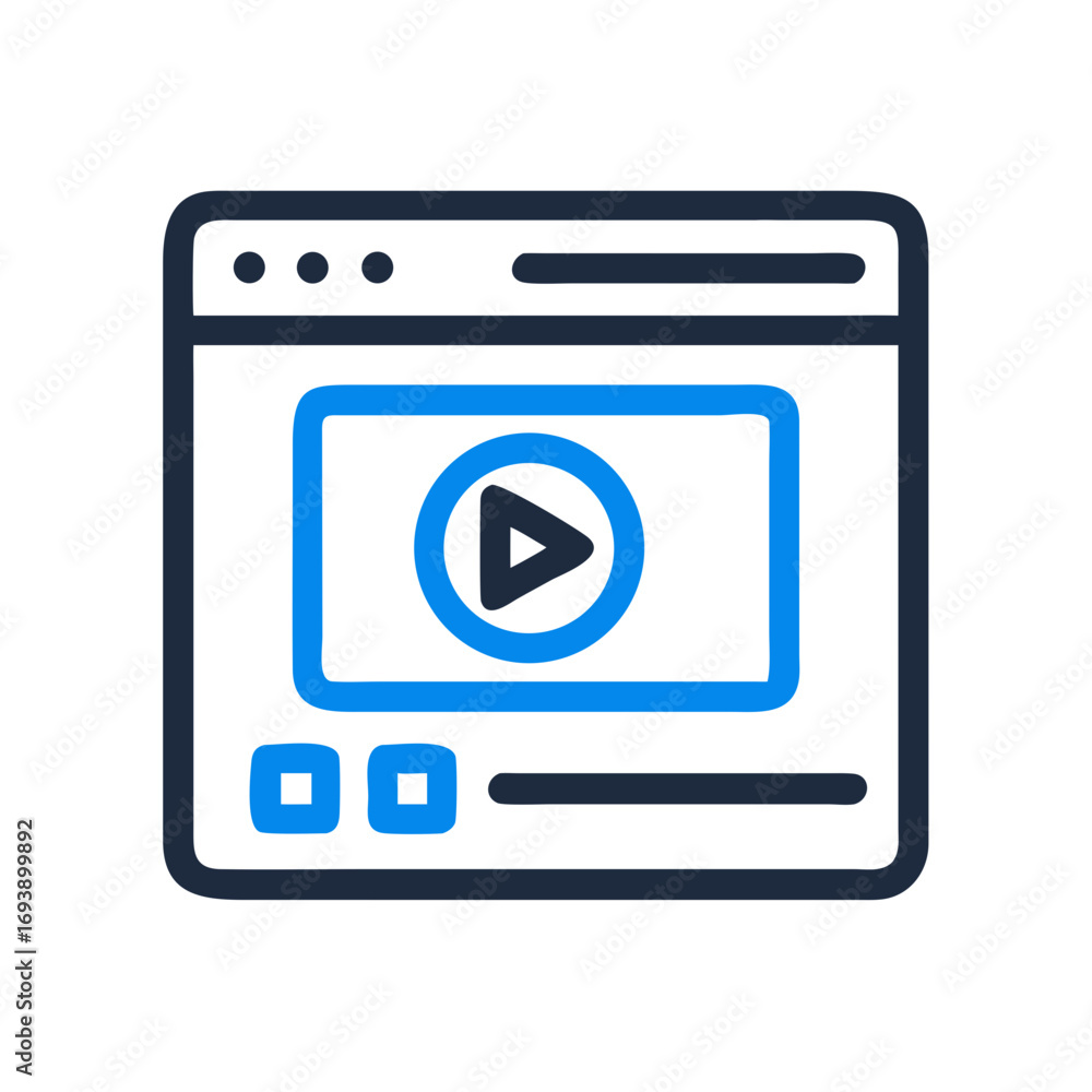 Aufkleber minimalist video player interface illustration with a play button within a webpage outline