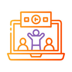Virtual conference icon depicting an online meeting or webinar held via a laptop