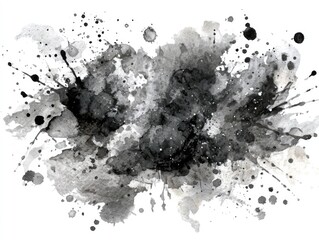 Abstract grayscale watercolor splatter, high contrast