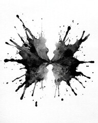 Symmetrical black ink splatter resembling a butterfly
