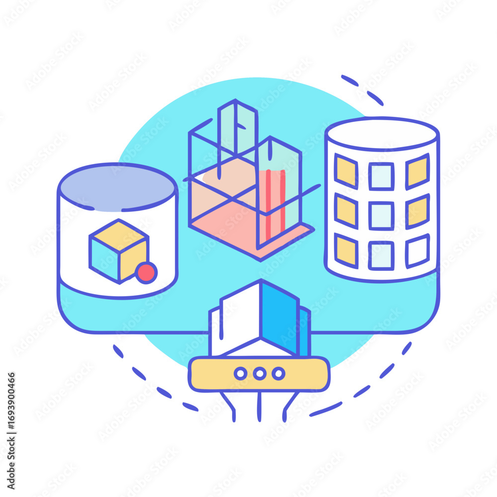 Aufkleber conceptual illustration of database connectivity and data architecture in modern technology systems