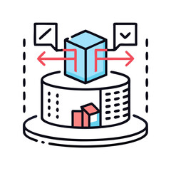 Fototapeta premium Data exchange process with verification illustrated by a central cube and directional arrows