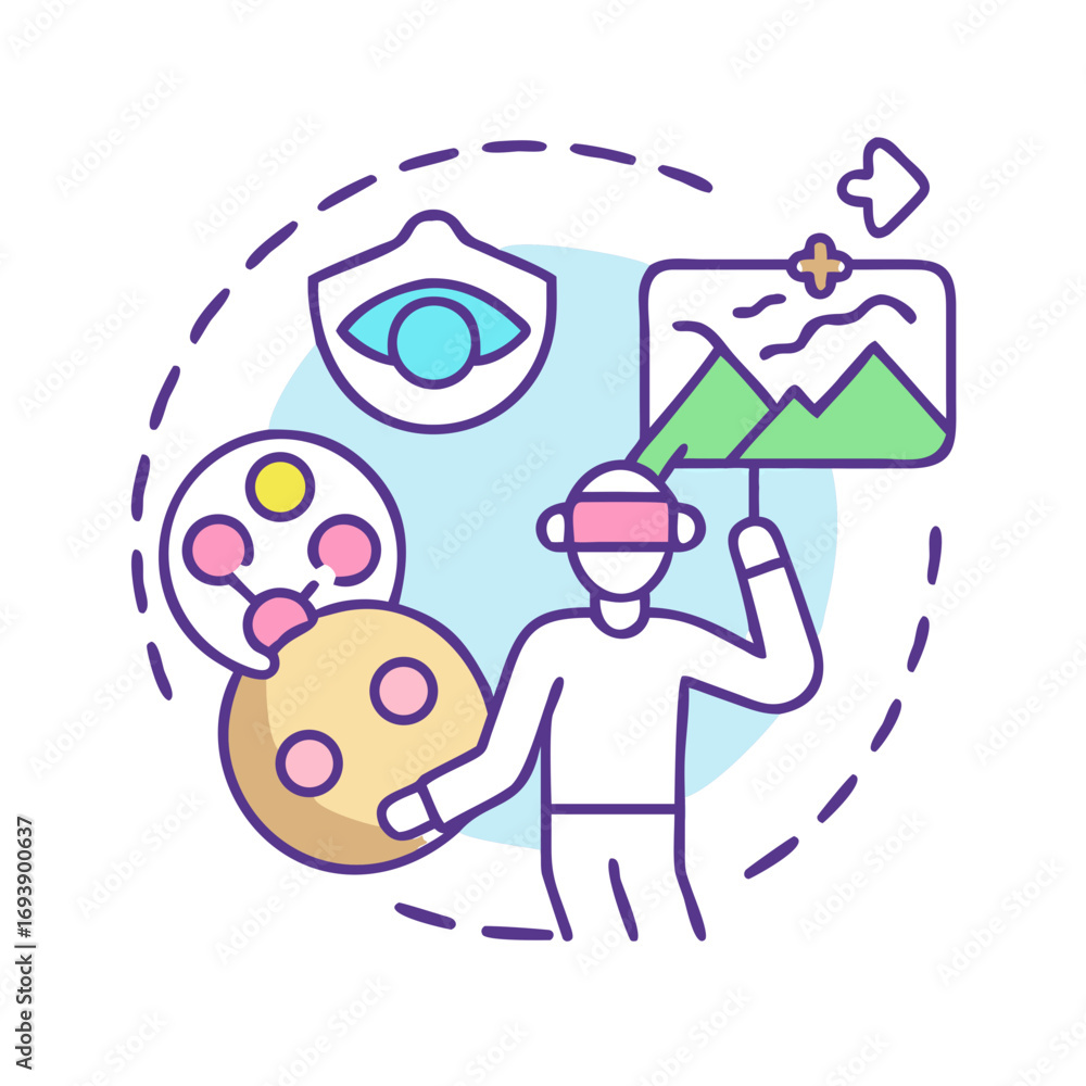 Poster abstract vr technology concept with figure and virtual elements on black background