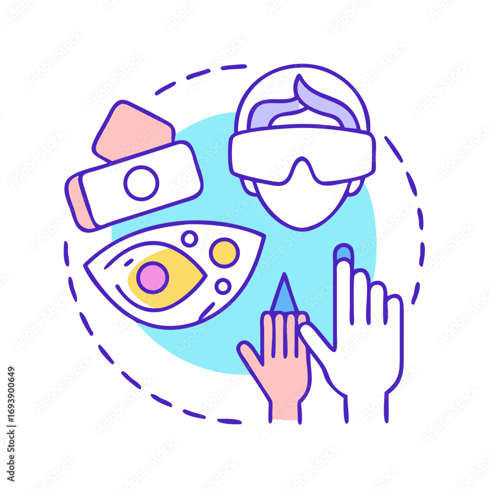 Poster Virtual Reality Interaction with Man Wearing VR Goggles and Hand Touching Virtual Object