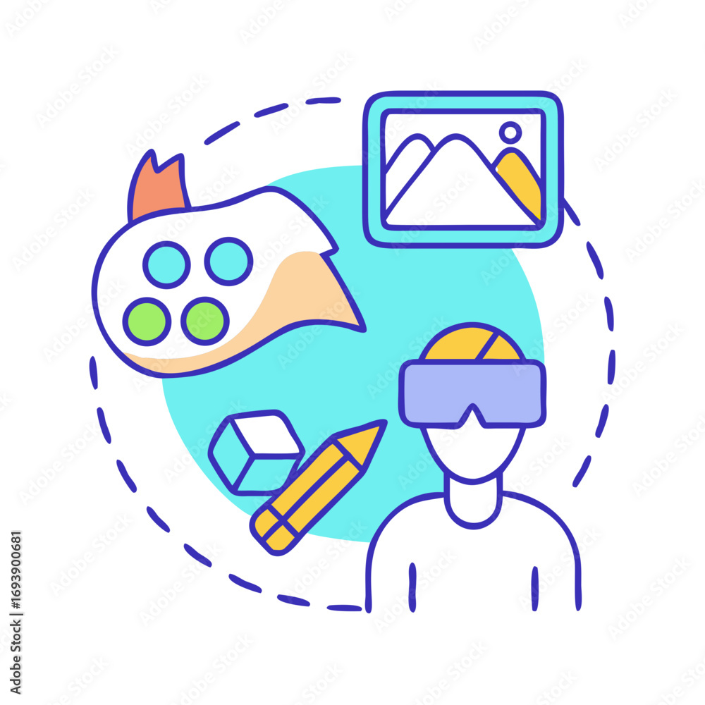 Poster abstract illustration showing virtual reality design elements on a dark background