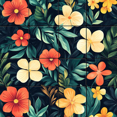 Seamless tile patterns combining cultural, modern, and botanical inspirations for commercial vector.