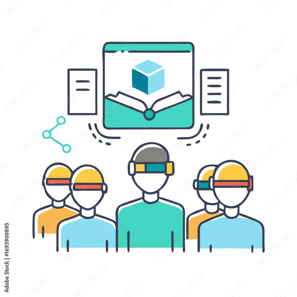 Aufkleber team collaboration in virtual reality using shared applications and digital data in metaverse