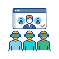 Virtual Reality Meeting: Attendees Participating in a Meeting Via VR Headsets with Remote Facilitator