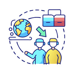 Global Data Transfer Between Individuals Concept in Flat Illustration Style on Black Background