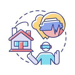 Virtual Reality Real Estate Experience: Immersive Home Tour with VR Headset, Conceptual Flat Illustration