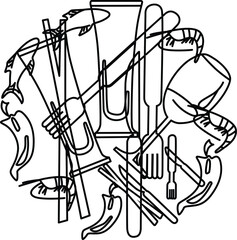 Jumble of Kitchen Delights Line Art