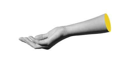 Hand with cupped palm gesture. Open fingers showing empty pose for holding invisible object, concept