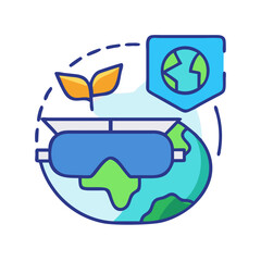 Virtual Reality and Sustainable Future: Conceptual Illustration of VR Headset and Earth