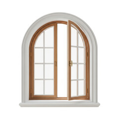 Arched window with an open sash isolated on white background, 3d rendering