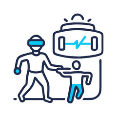 Virtual Reality Training Simulation: User Interaction with Heart Rate Monitoring System on Black Background