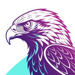 Closeup of an eagle head, , featuring a gradient color scheme and intricate line work highlighting the birds majestic features