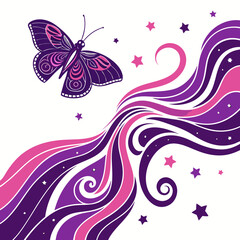 A whimsical illustration of a butterfly with a trail of stars and swirls, , creating a magical and dreamy atmosphere