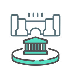 Stylized Icon Depicting Historic Architecture on a Platform with Simplified Lines