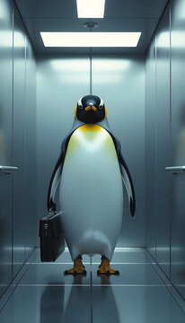meme, gracioso,  pinguino, antropomorfico, ascensor