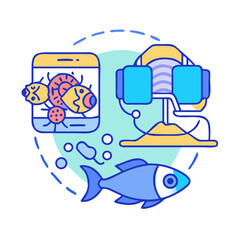 Aquatic Virtual Reality Experience: A colorful vector art illustration of immersive technology with marine life