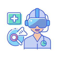 Virtual reality in medical training illustration, doctor wearing VR headset graphic illustration
