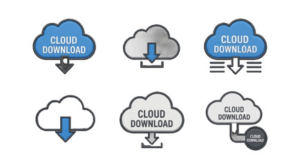 Cloud Download Vector Icon Set 6 Unique Designs