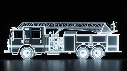 消防車・ハシゴ車のレントゲン写真、モノクロ