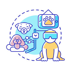 Virtual pet care technology illustrated with stylized dog and augmented reality elements