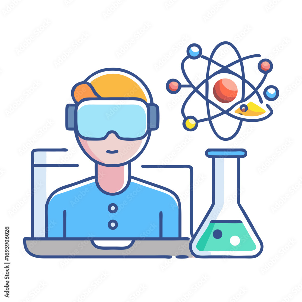 Aufkleber augmented reality in science research and development with technology and atom visual