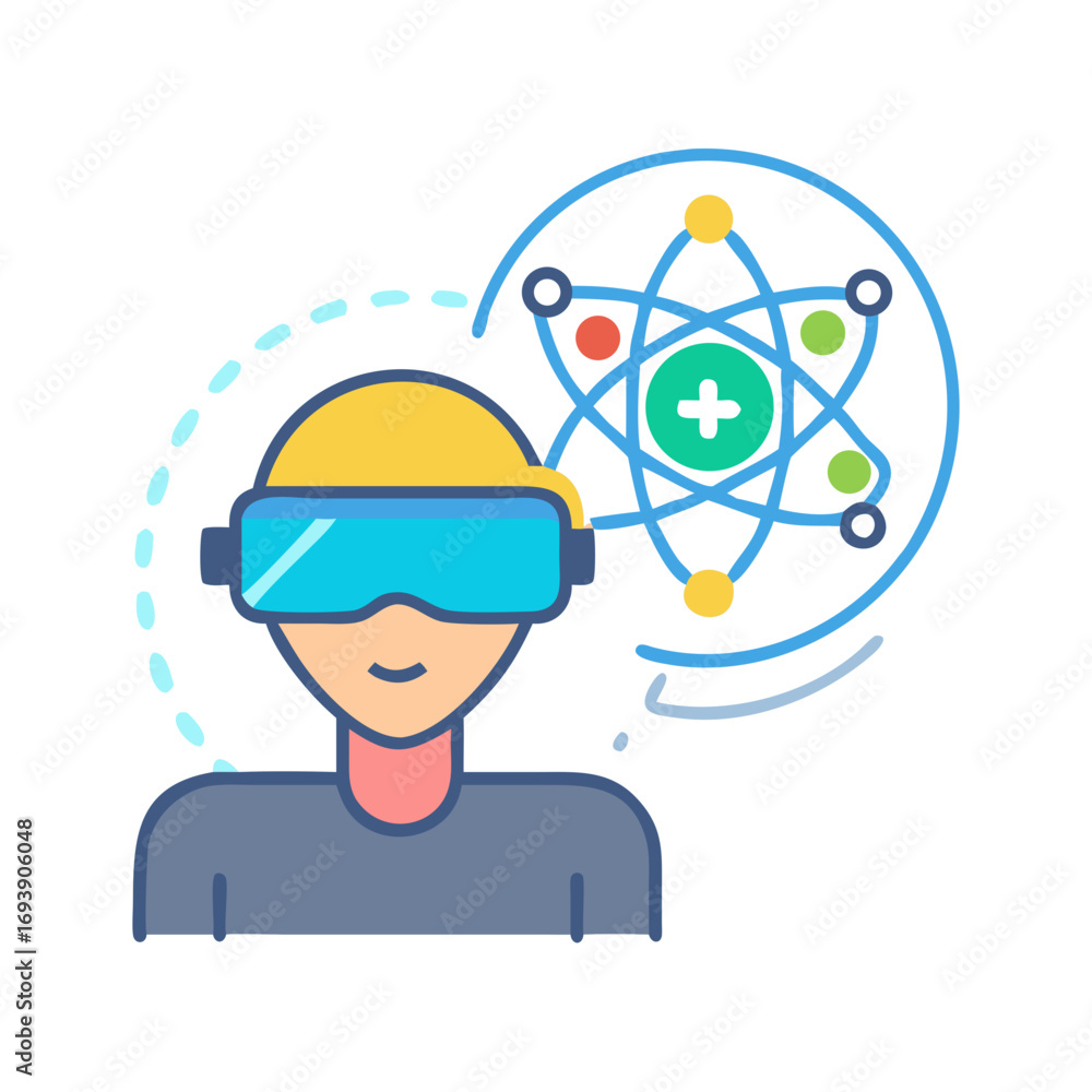 Aufkleber young student in vr glasses visualizes molecular structure in augmented reality learning environment