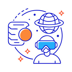 Virtual Reality Exploration: Man with VR Headset Exploring Digital Worlds in Outline Style